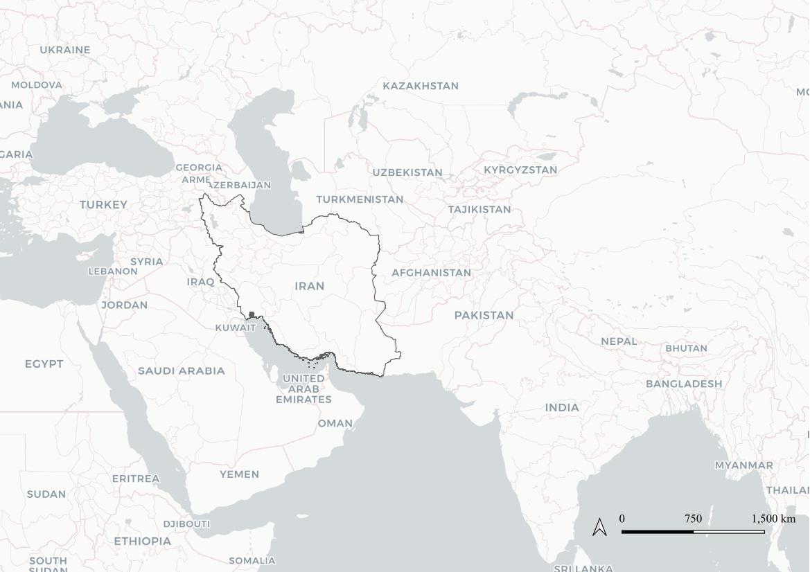 Map showing Iran's position in relation to other Asian countries